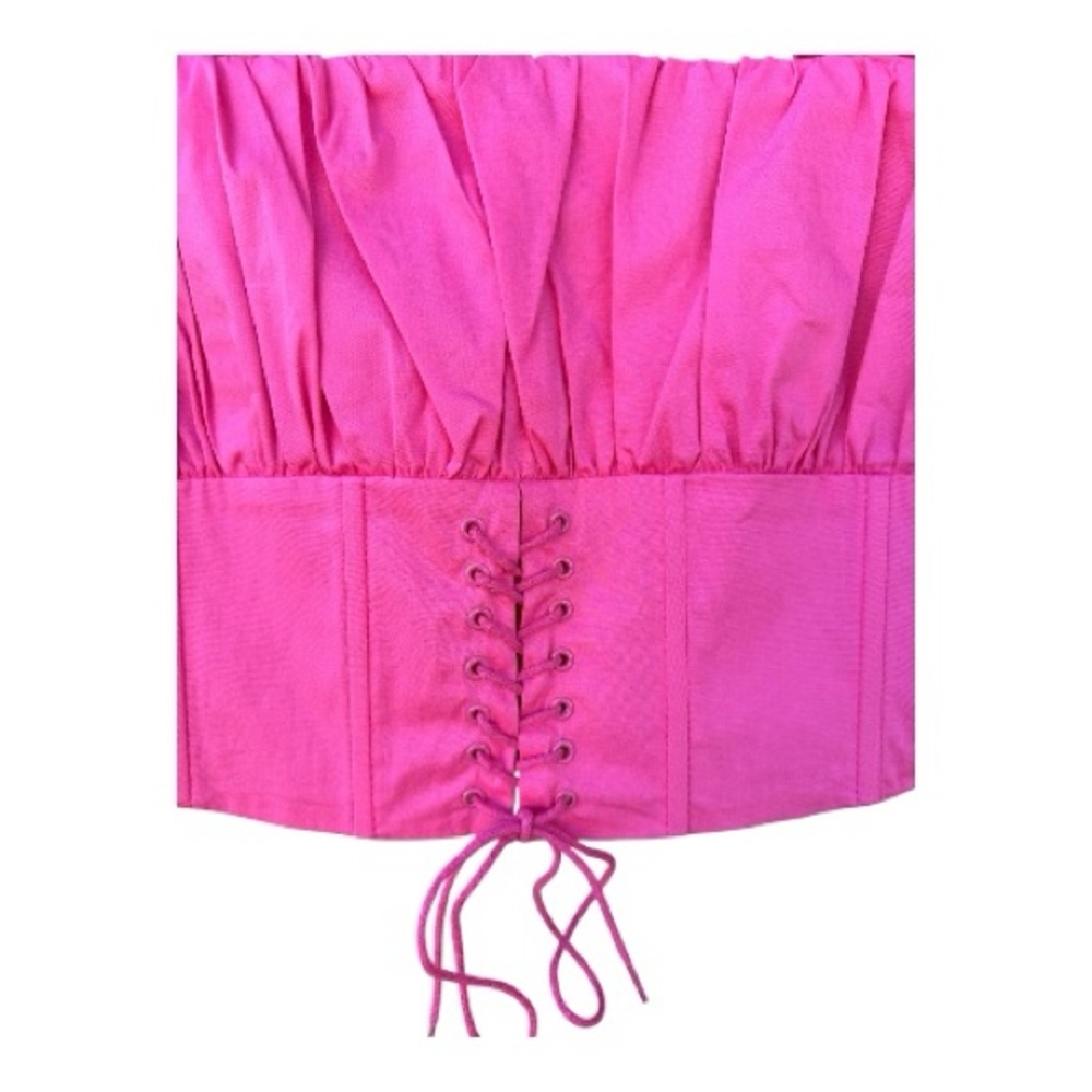 Forever 21 Pink Corset Crop Top Lace Up Ruffle Milkmaid Coquette M - Picture 4 of 7